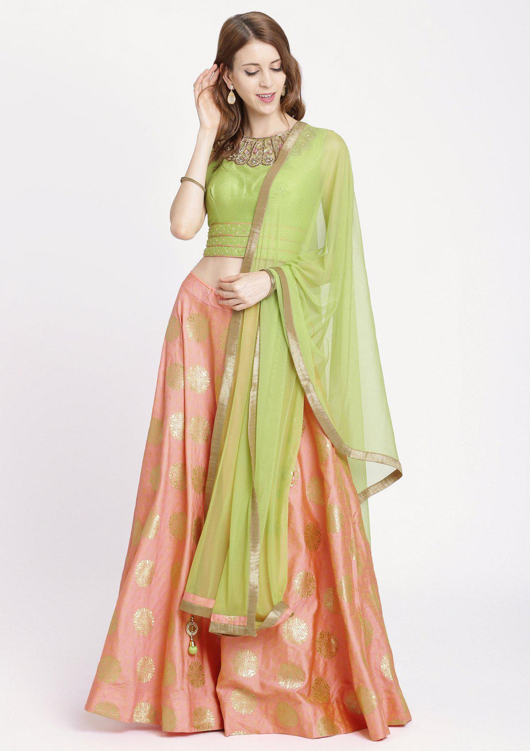 Baby Pink Cutdana Rawsilk Designer Lehenga-Koskii