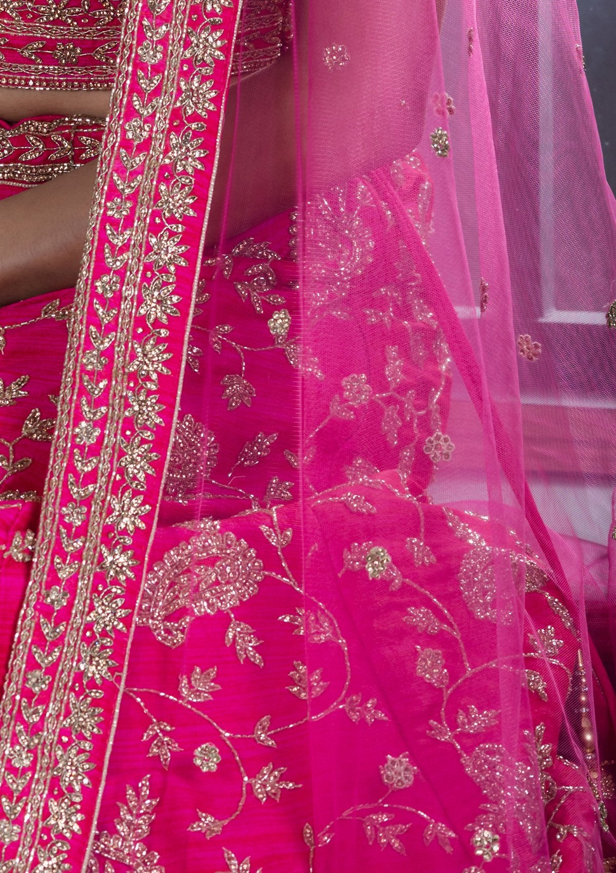 Koskii Pink Silk Designer Bridal Lehenga-Koskii