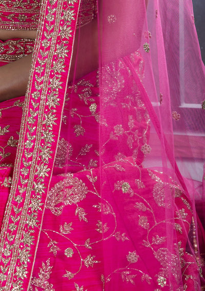 Koskii Pink Silk Designer Bridal Lehenga-Koskii