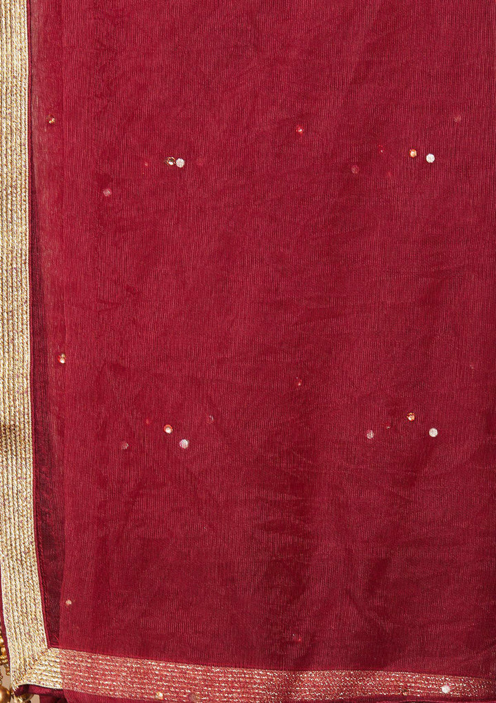 Crimson Stonework Raw-silk Designer Lehenga-Koskii