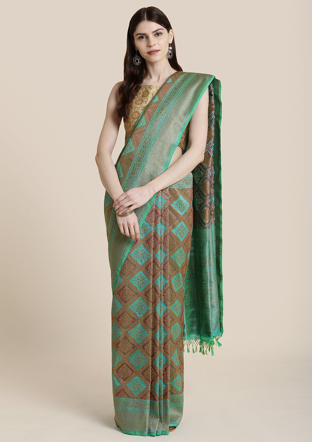 Green Zariwork Banarasi Designer Saree-Koskii