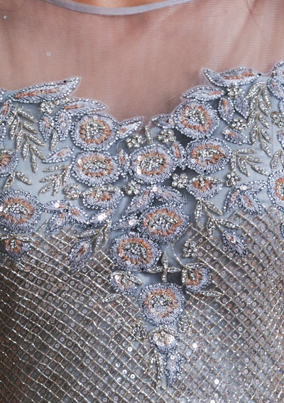 Grey Lace Work Net Designer Gown-Koskii