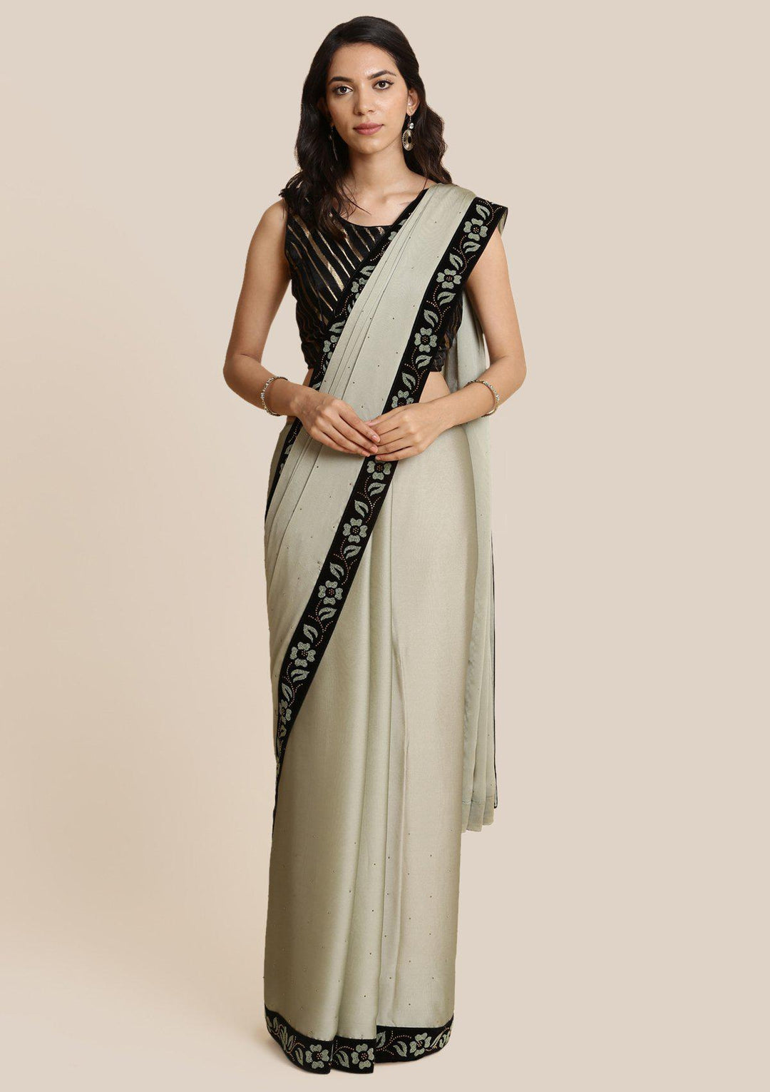 Pista Green Swarovski Georgette Designer Saree-Koskii