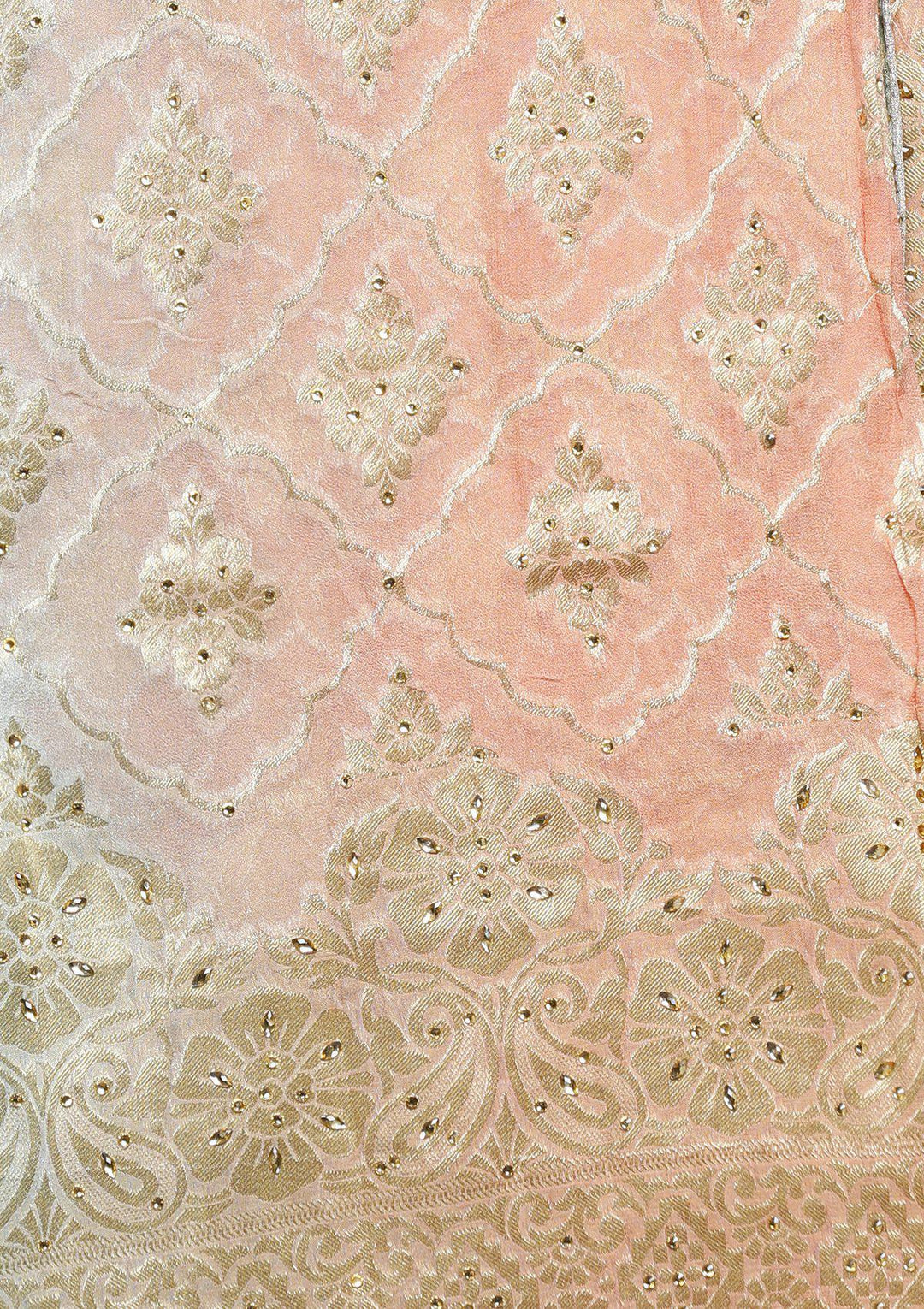 Peach and Blue Silk Designer Salwar Suit-Koskii