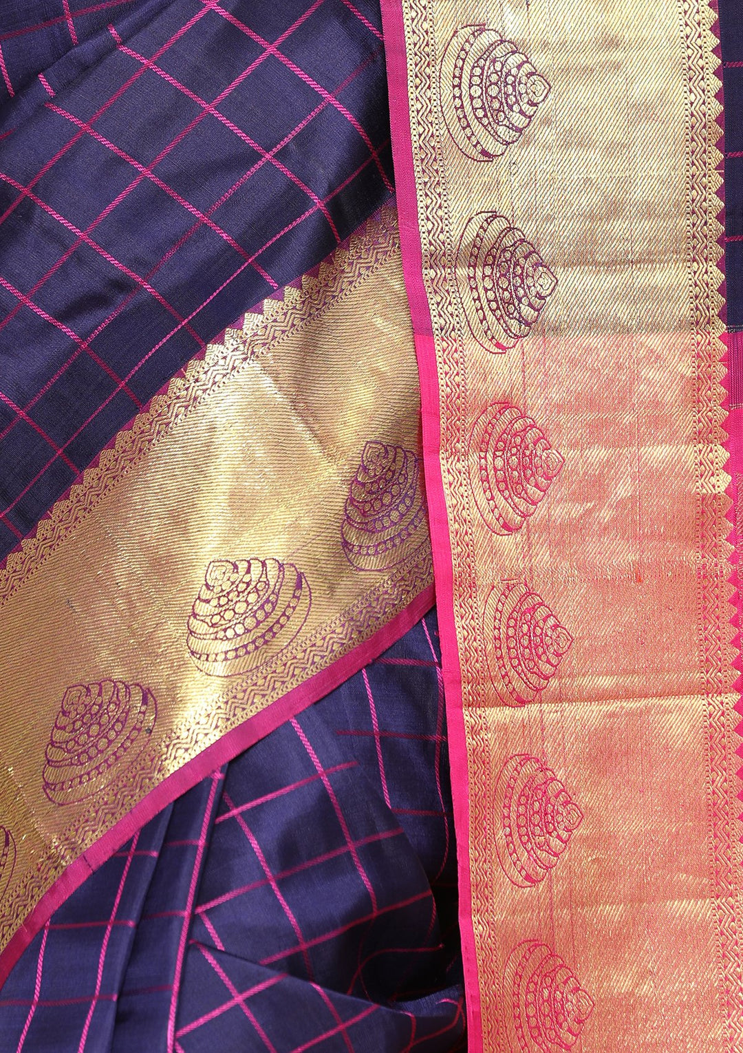 Navy Blue and Magenta Handmade Saree-Koskii