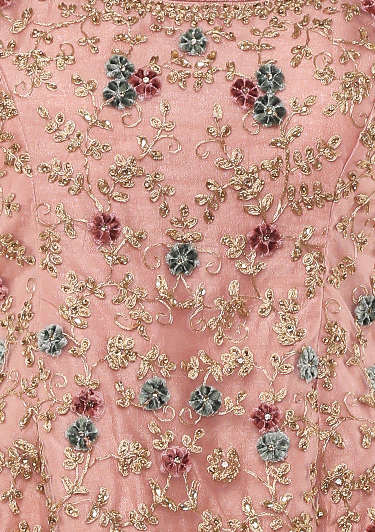 Peach Zari Work Silk Designer Sharara-Koskii