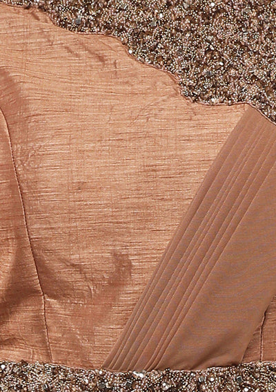 Chestnut Brown Raw Silk Drape Designer Lehenga-Koskii