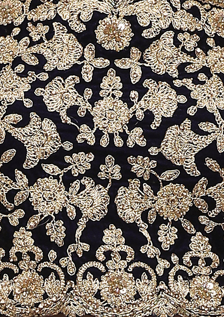 Grey Thread Work Velvet Designer Lehenga-Koskii