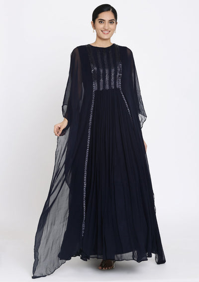 Navy Blue Cutdana Georgette Designer Gown - koskii