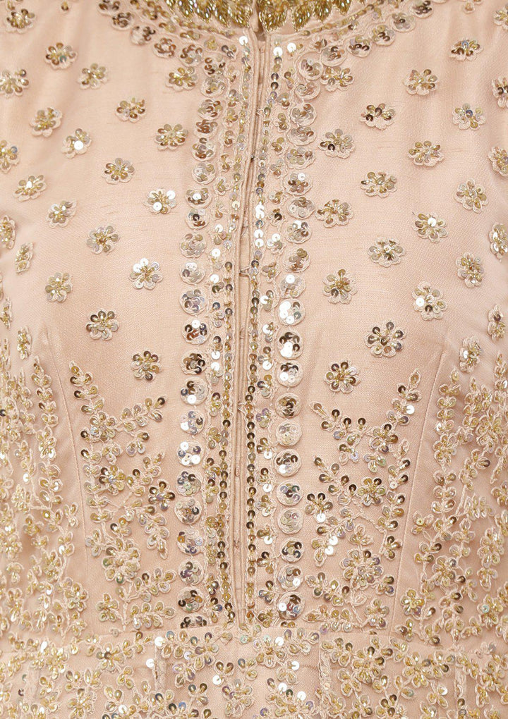 Peach Sequinned Net Designer Gown-Koskii