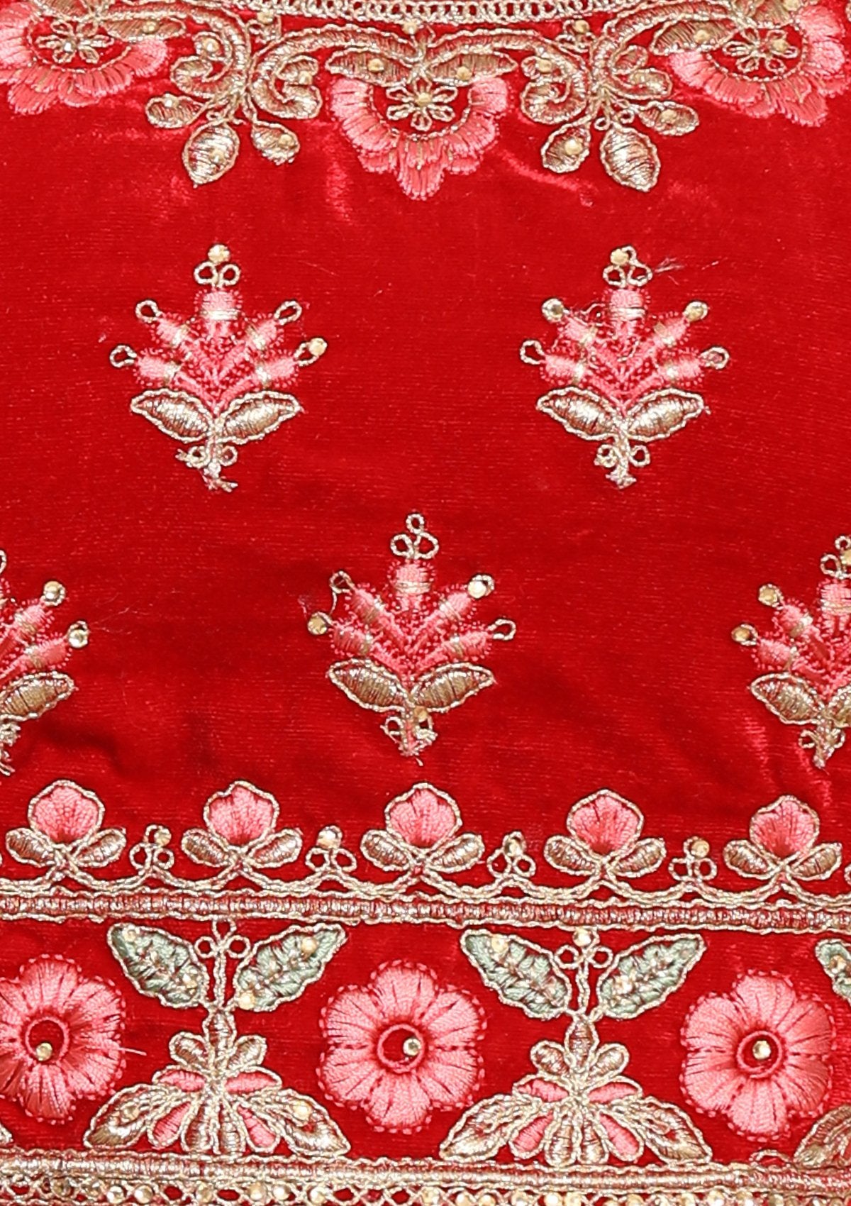 Red Micro Stone Work Silk Designer Lehenga-Koskii