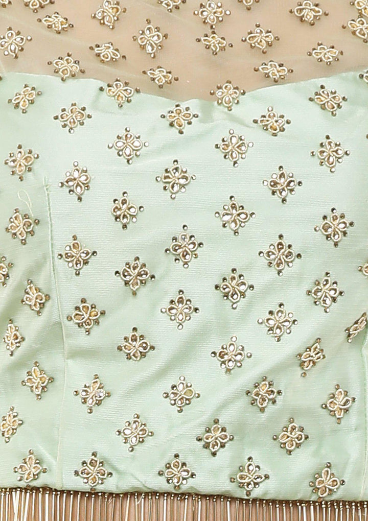 Pista Green Zardozi Work Silk Designer Lehenga-Koskii