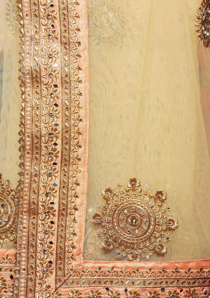 Koskii Zariwork Net PEACH Lehenga-Koskii