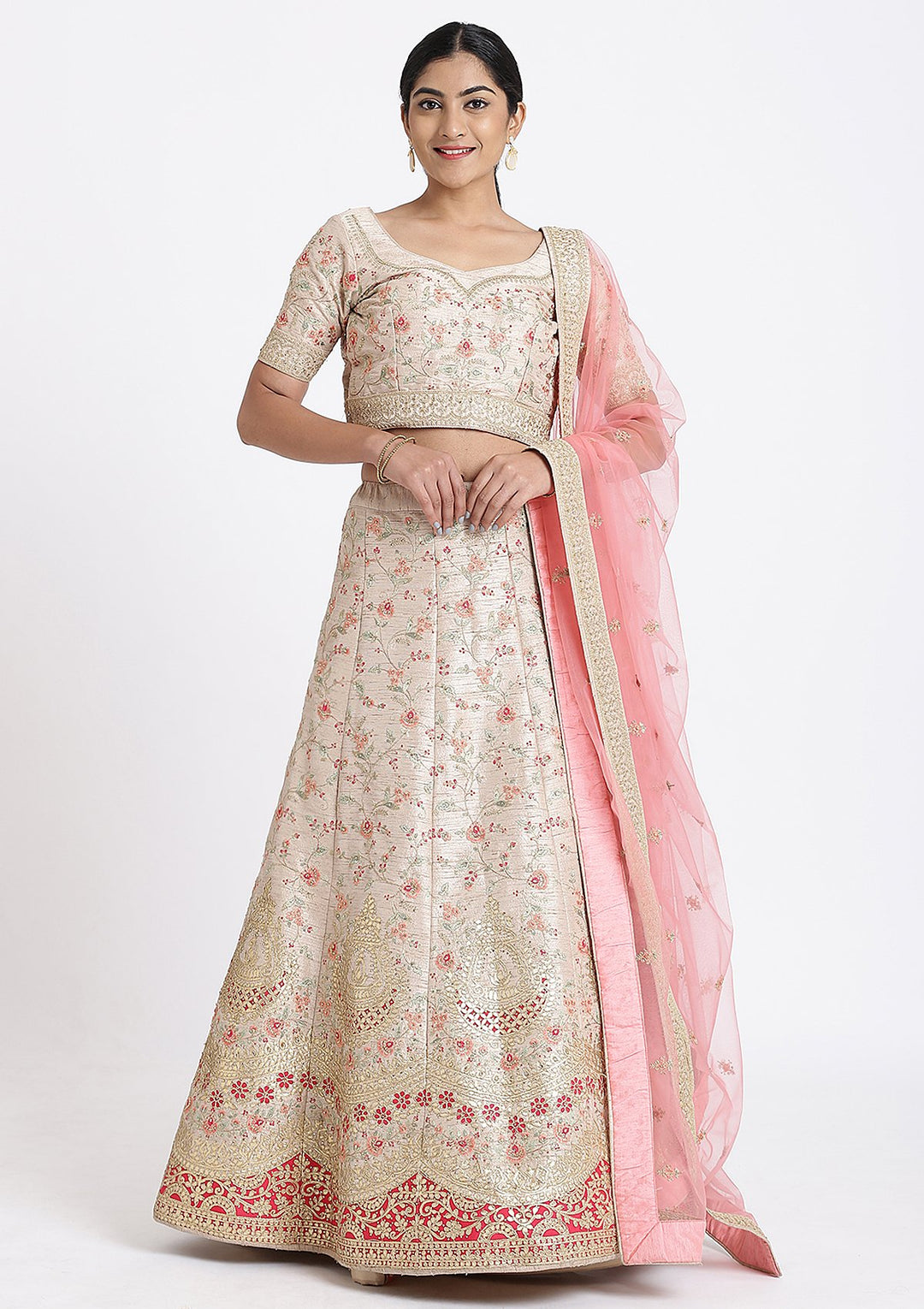 Cream Gota Patti Rawsilk Designer Lehenga-Koskii
