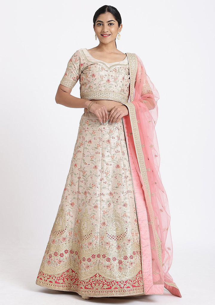 Cream Gota Patti Rawsilk Designer Lehenga-Koskii