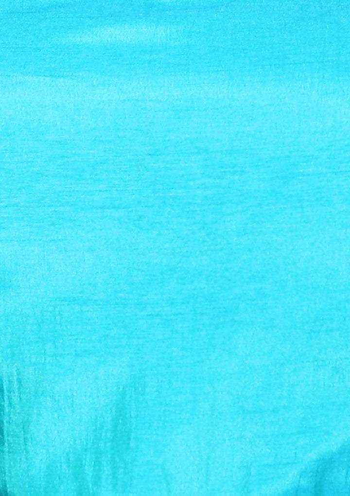 Blue Raw Silk and Net Half and Half Saree-Koskii