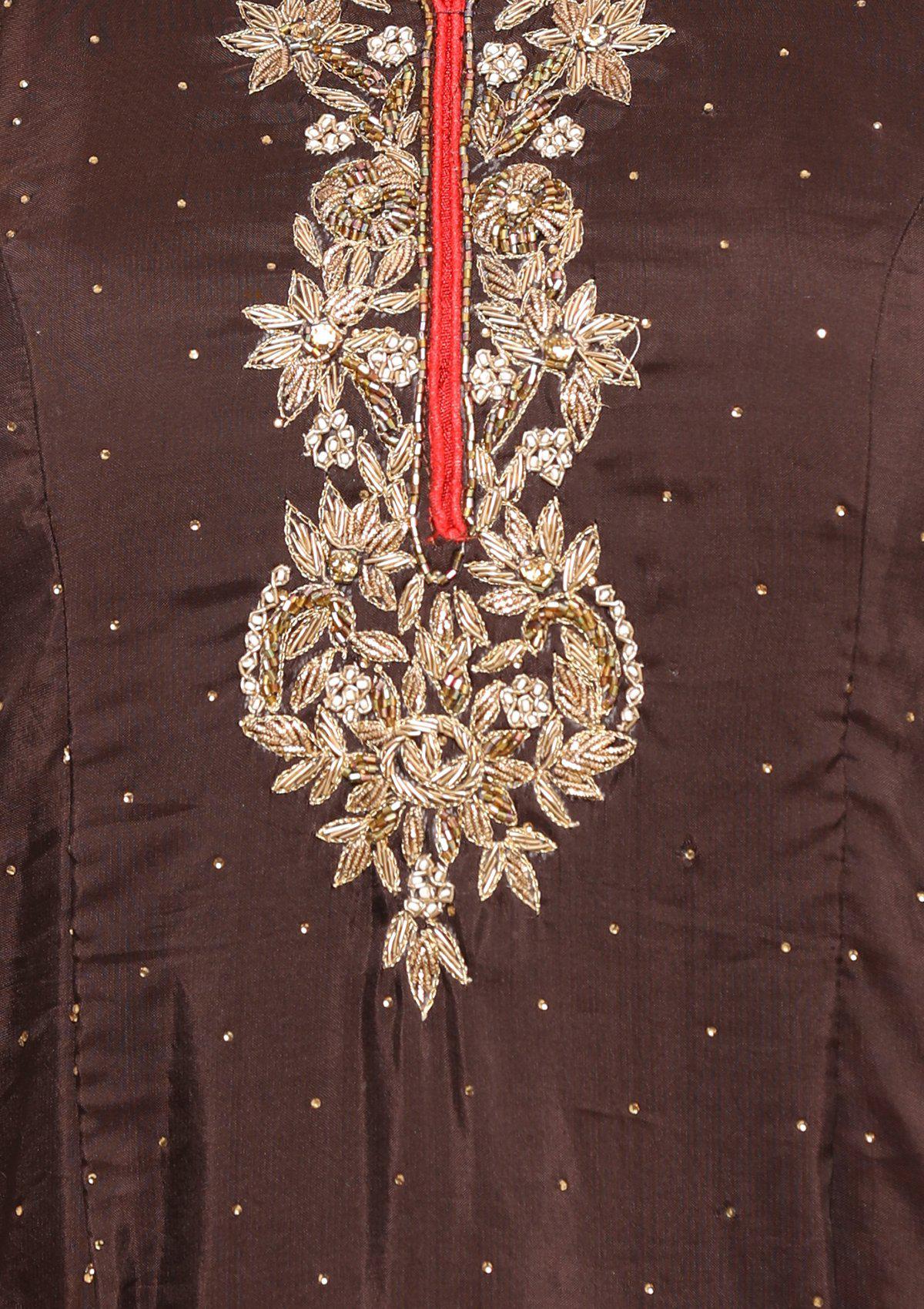 Brown Threadwork Designer Salwar Suit-Koskii
