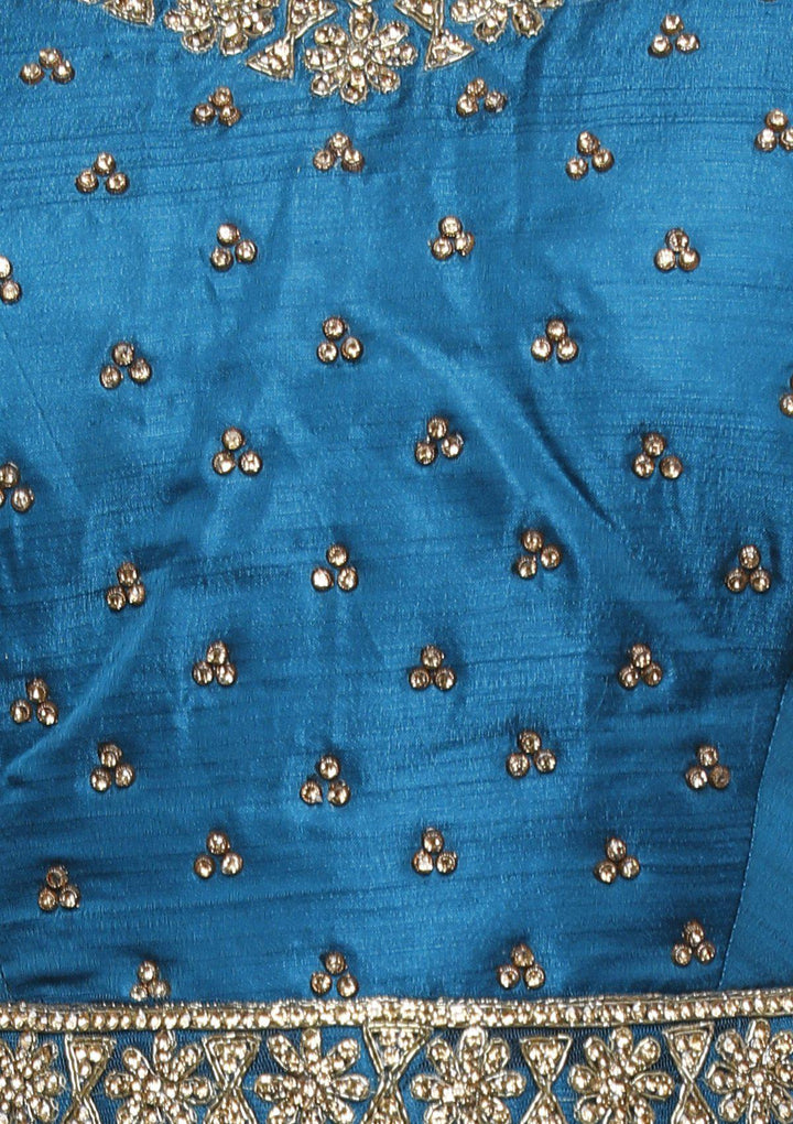 KOSKII PEACOCK GREEN SEQUINED LEHENGA-Koskii