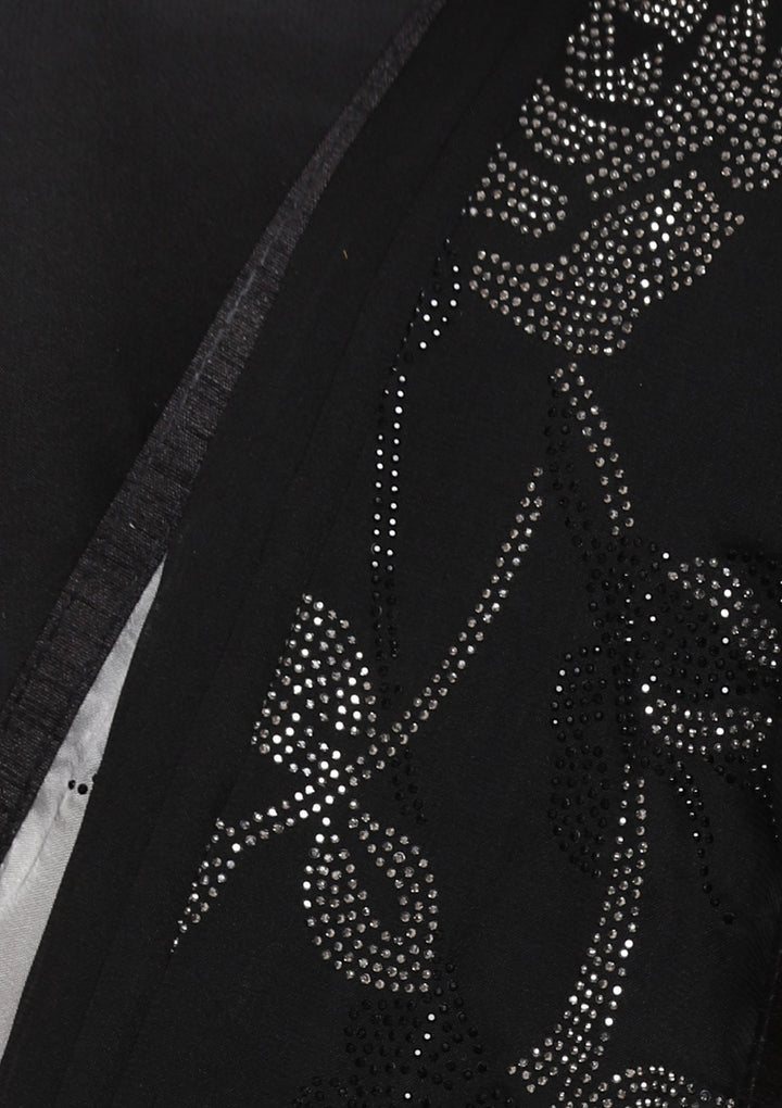 Black and Grey Floral Crepe Designer Saree-Koskii