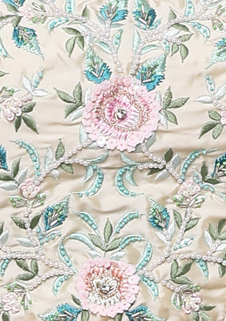 Peach Floral Thread Work Silk Designer Lehenga-Koskii