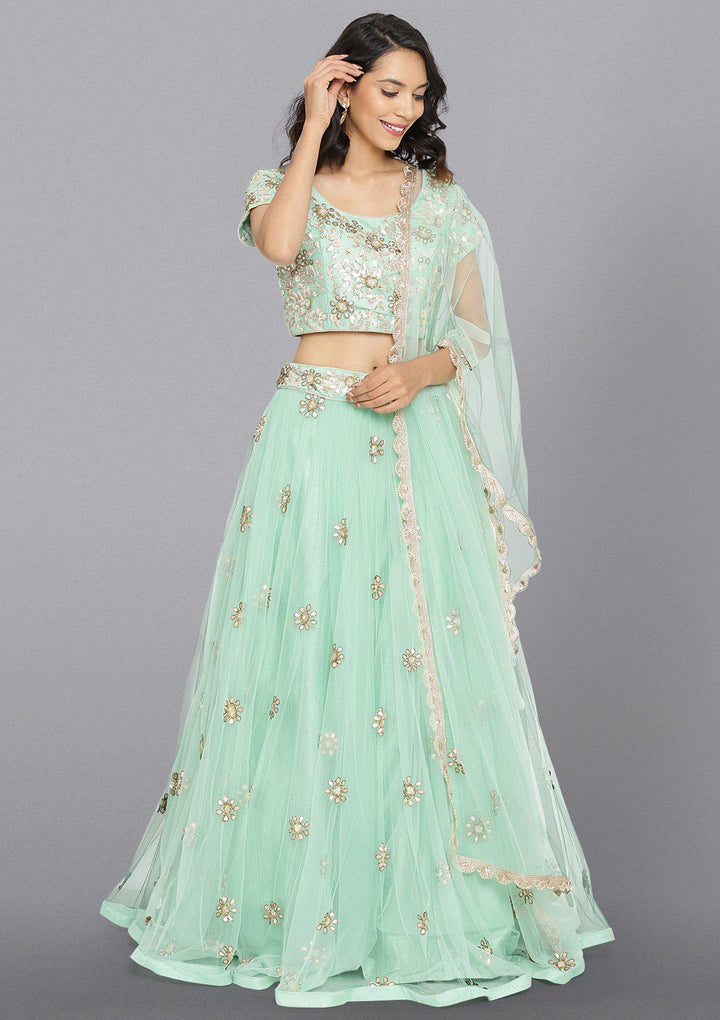 Pista Green Gotapatti Net Designer Lehenga-Koskii