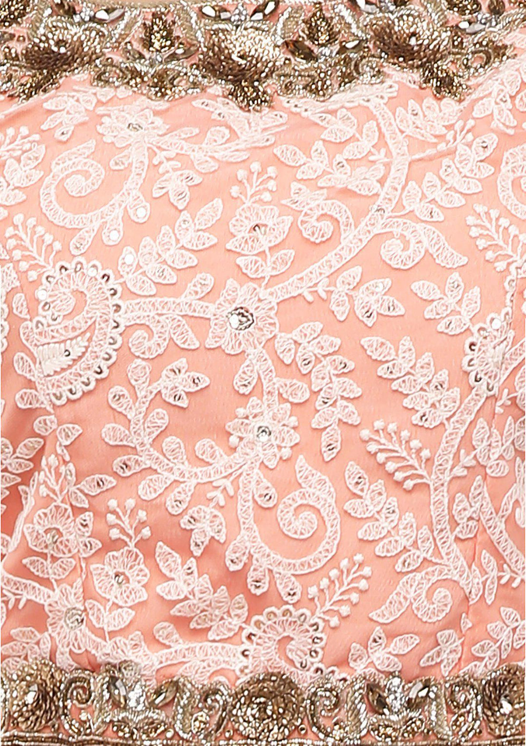 Peach Thread Work Net Designer Lehenga-Koskii