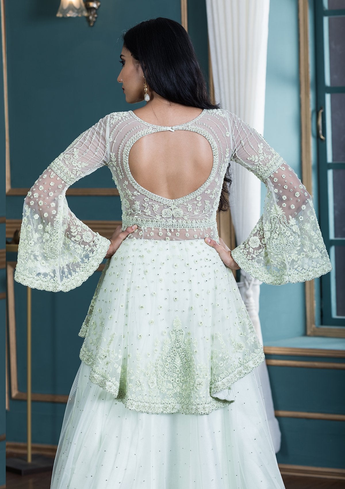 Koskii Pista Green Indo-Western Casual Gown-Koskii