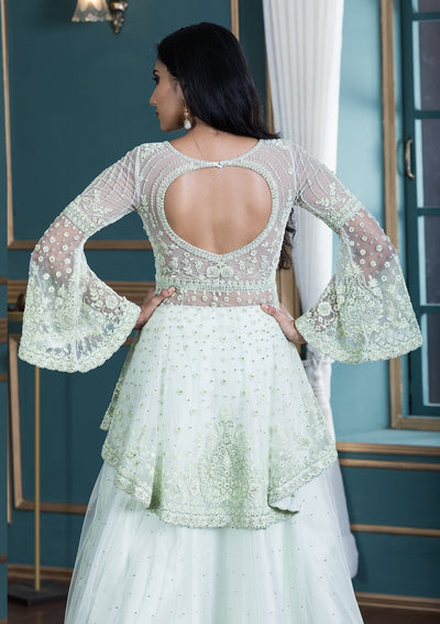 Koskii Pista Green Indo-Western Casual Gown-Koskii
