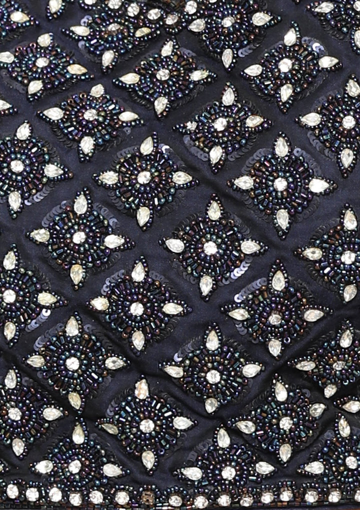 Navy Blue Sequinned Silk Designer Lehenga-Koskii