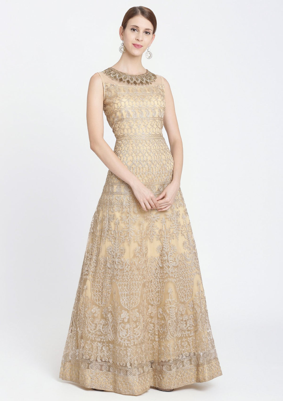 Gold Cutdana Net Designer Gown-Koskii
