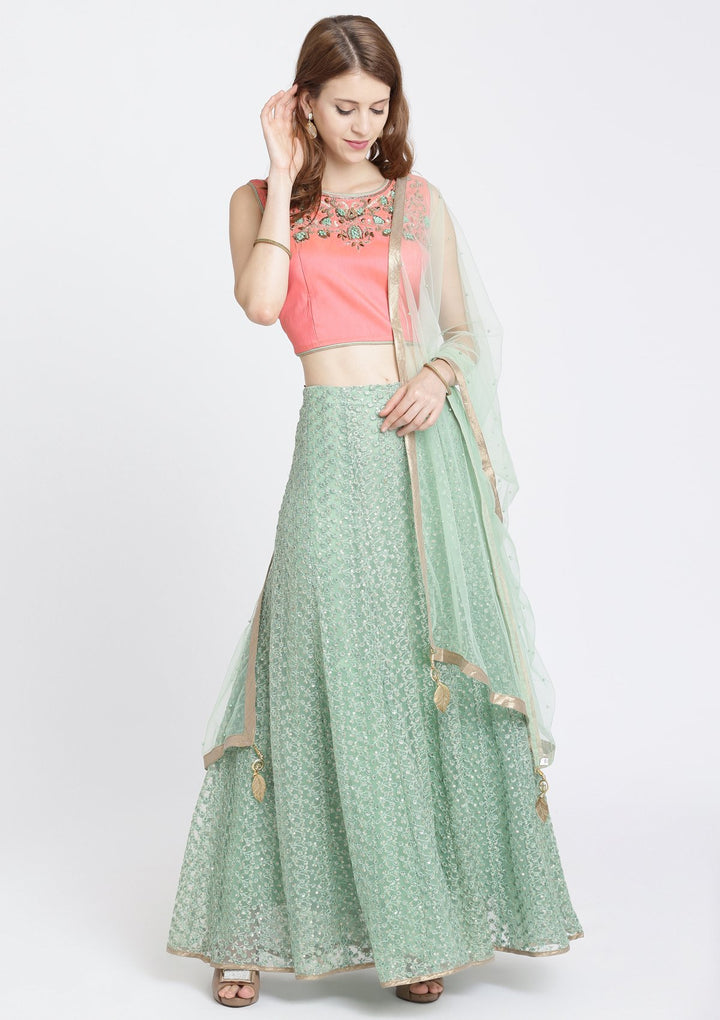 Pista Green Cutdana Net Designer Lehenga-Koskii