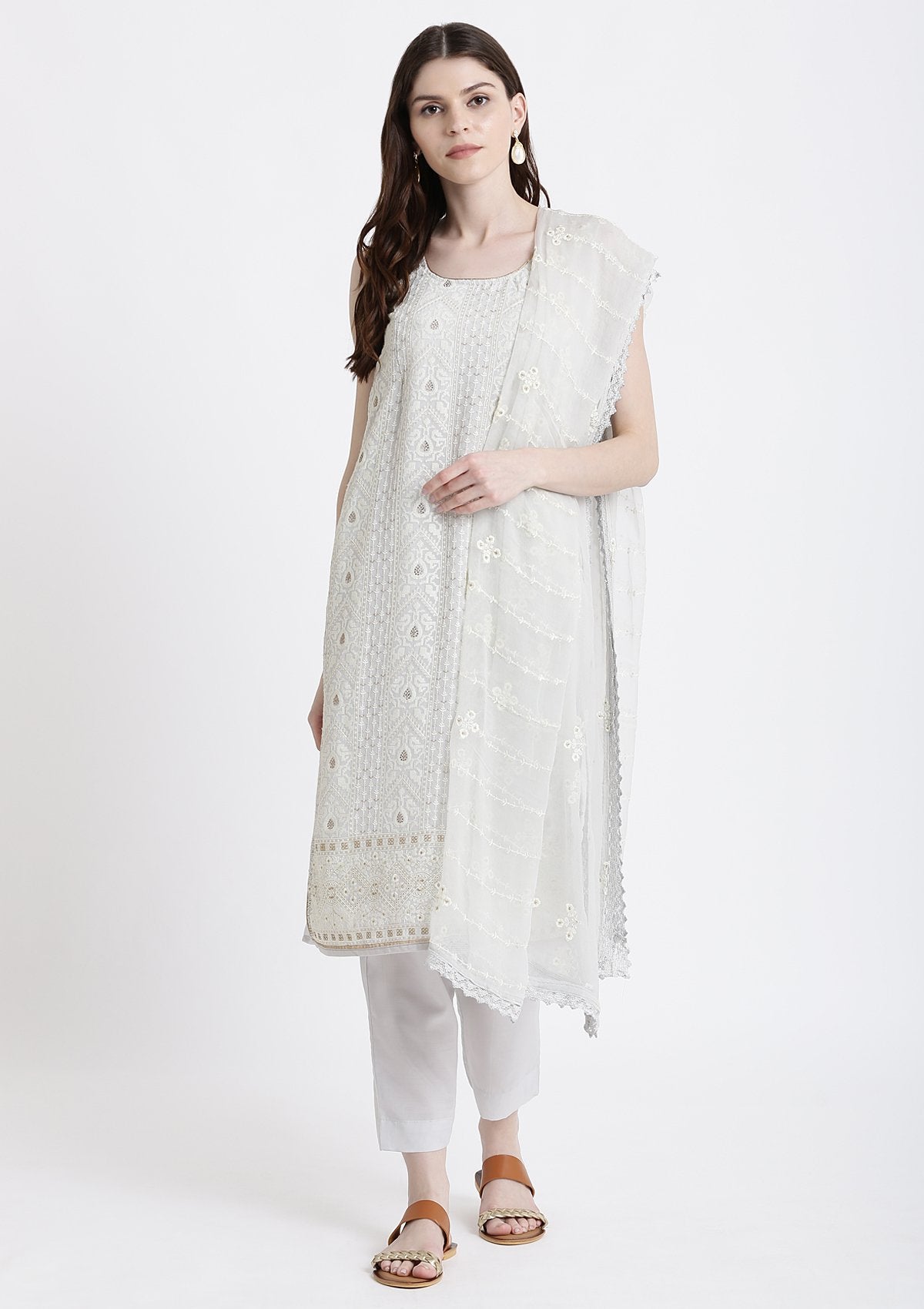 Light Grey Threadwork Georgette Designer Salwar Suit-Koskii
