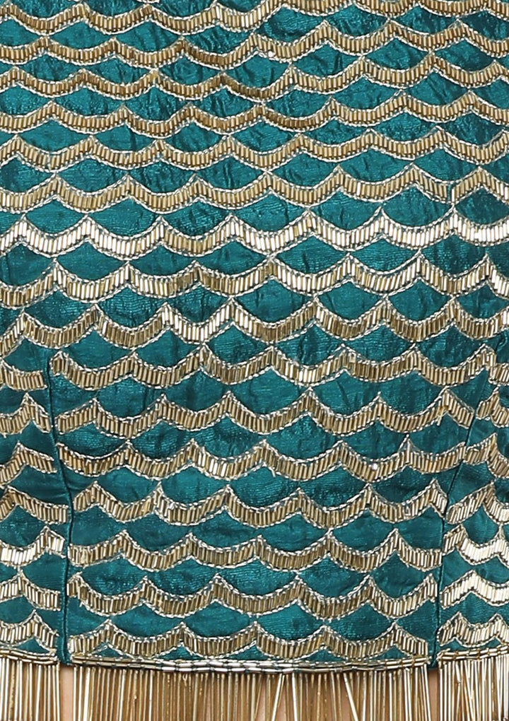 Koskii Ocean Green Brocade Lehenga-Koskii