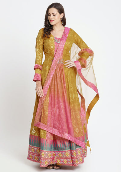 Pink Printed Art Silk Designer Gown-Koskii