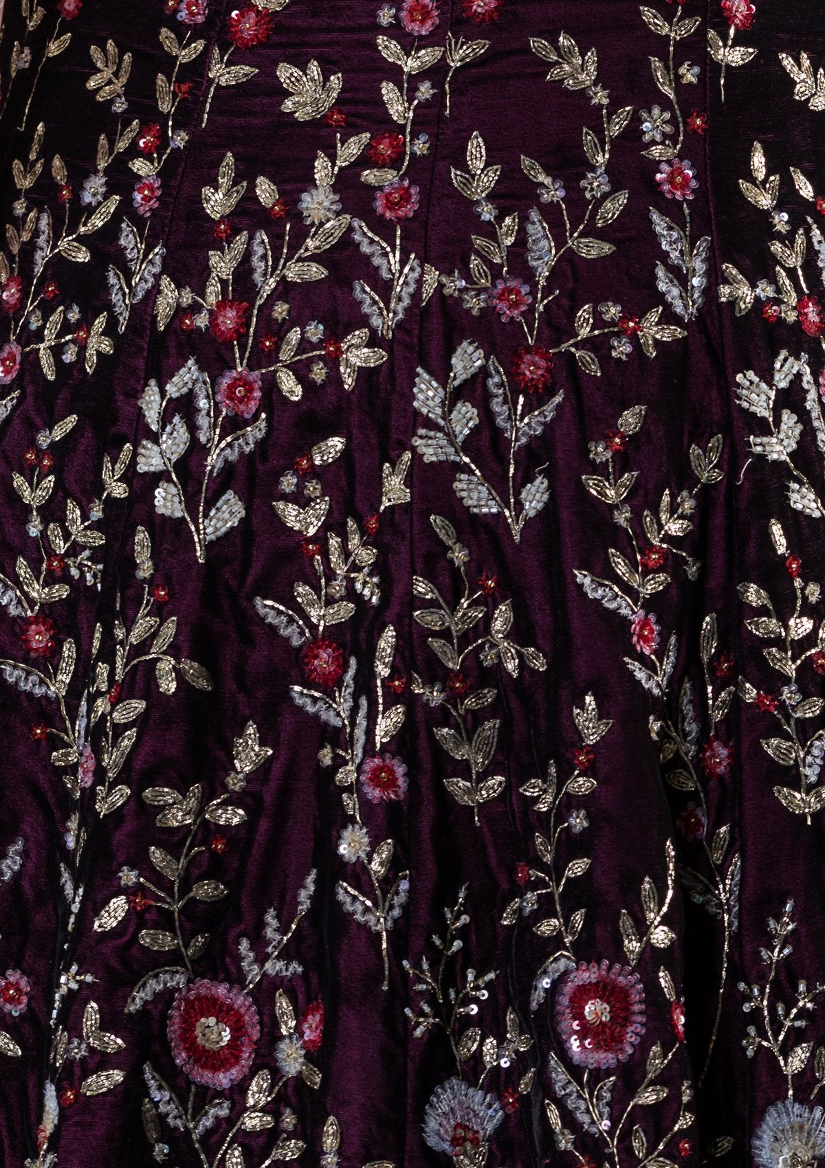 Wine Red Zardozi Work Velvet Designer Lehenga-Koskii