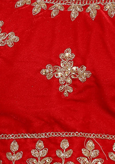 Red Thread Work Velvet Designer Lehenga-Koskii