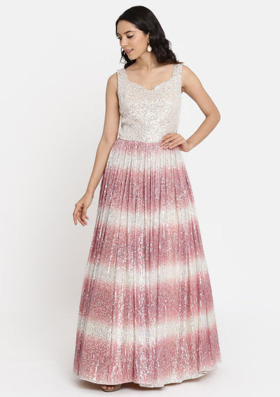 Onion Pink Sequins Net Designer Gown-Koskii