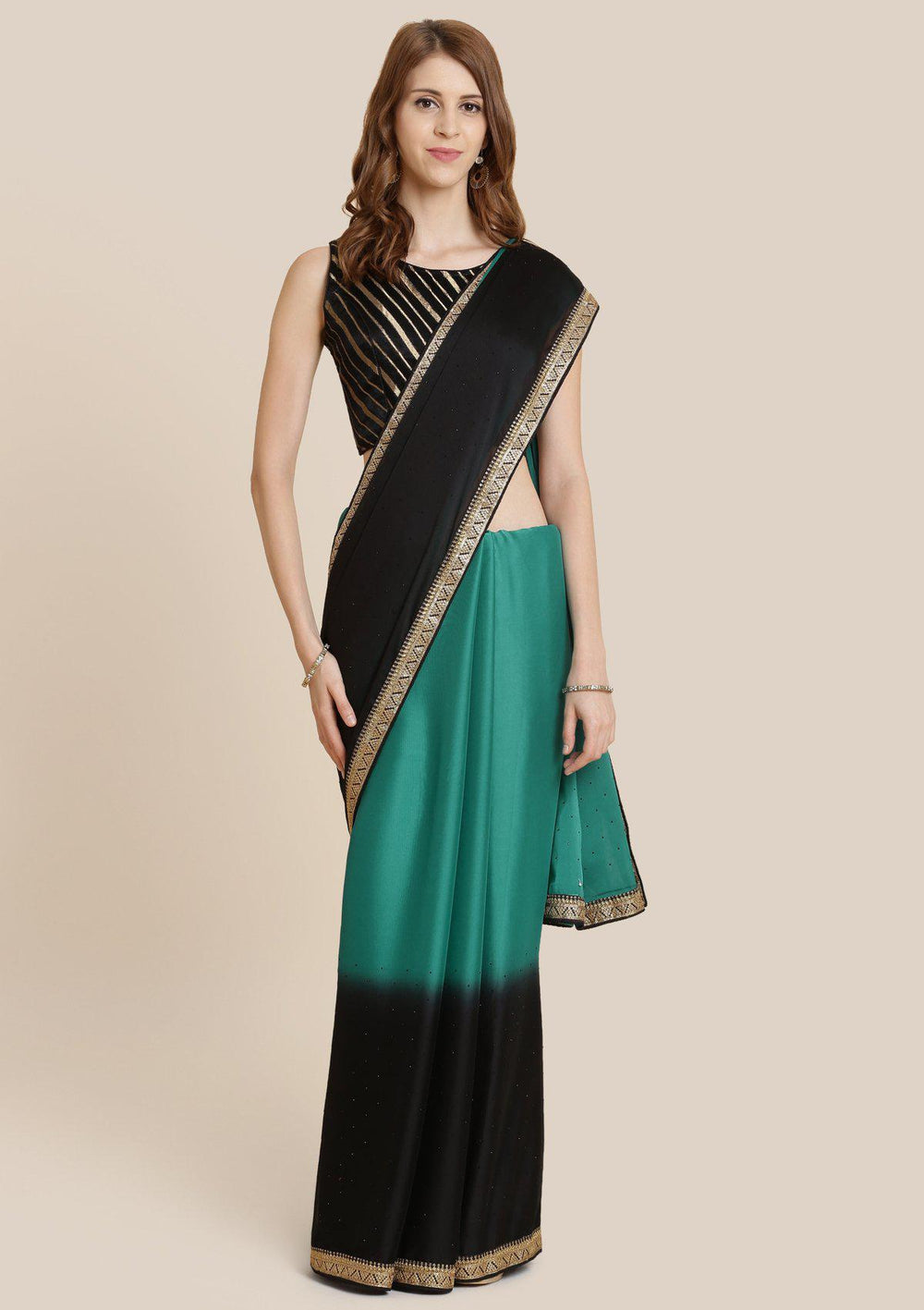 Black Stonework Georgette Designer Saree-Koskii