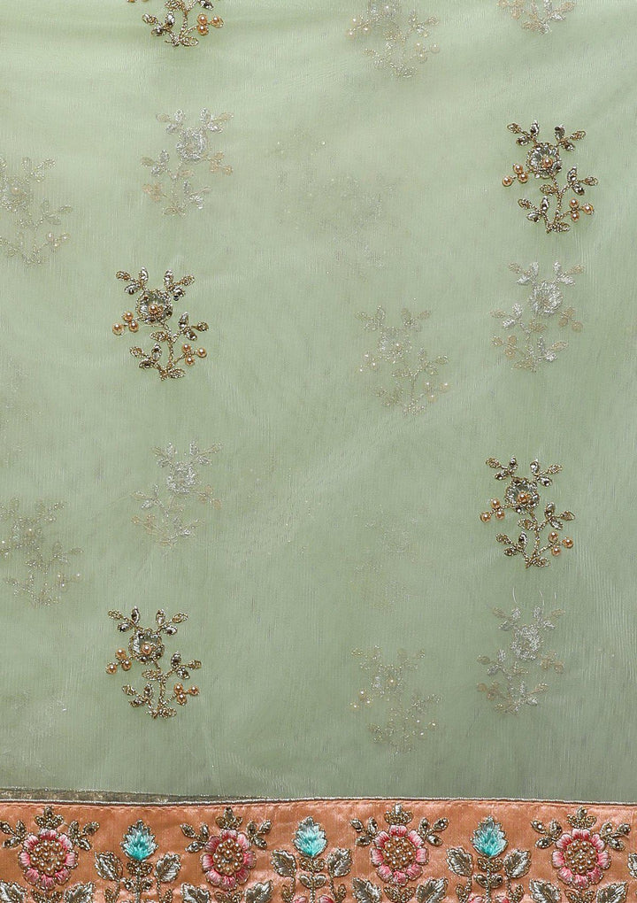 KOSKIII PEACH FLORAL WORK BRIDAL LEHENGA-Koskii