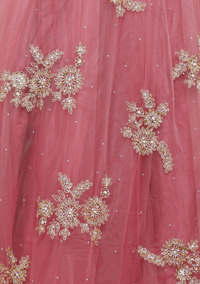 koskii dusty rose floral net gown-Koskii