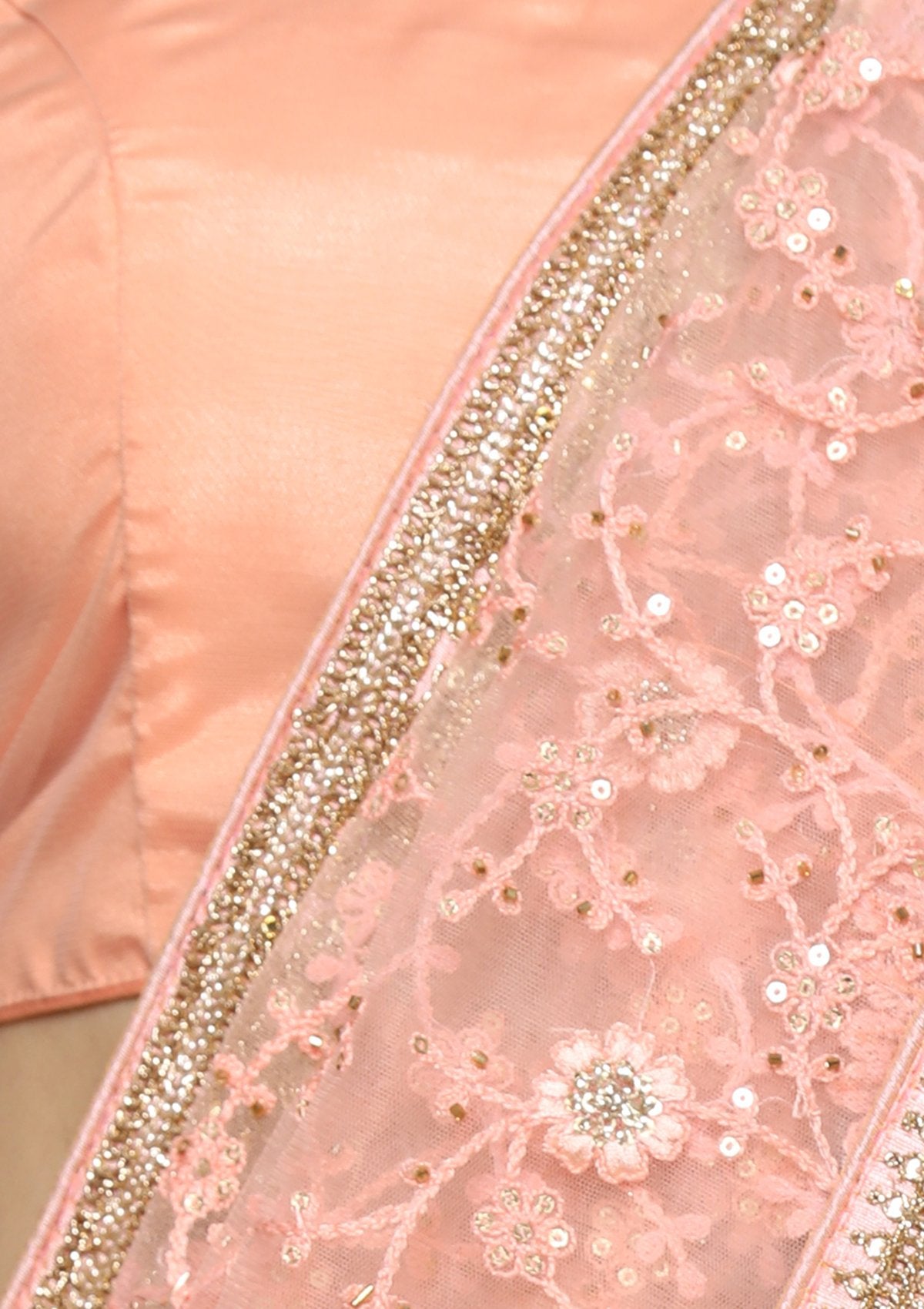 Peach Pink Thread Work Georgette Designer Saree-Koskii