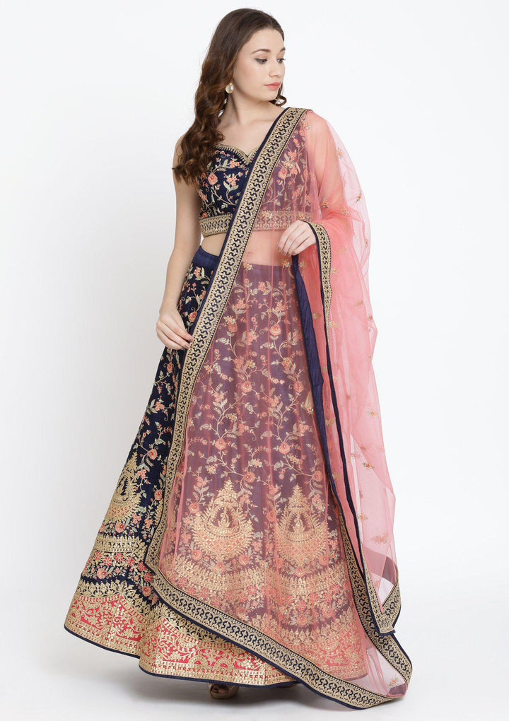 Navy Blue Gotapatti Rawsilk Designer Lehenga-Koskii