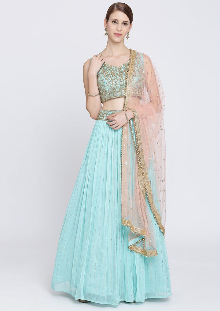 Sky Blue Cutdana Georgette Designer Lehenga-Koskii