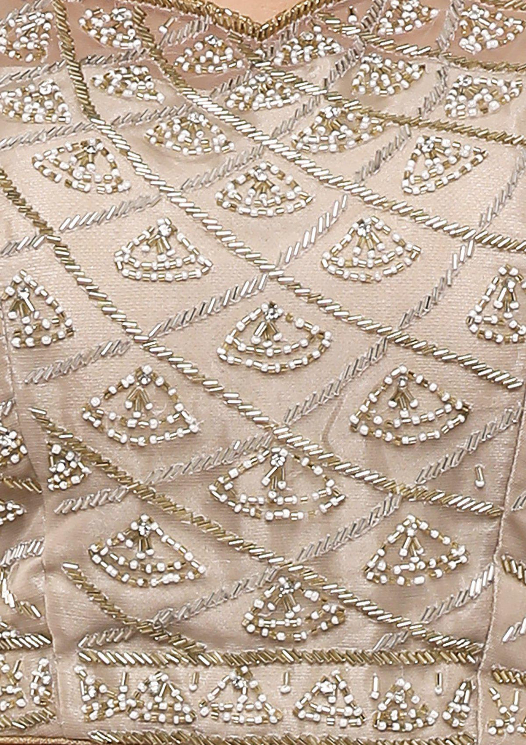 KOSKII BEIGE CUTDANA AND PEARL LEHENGA-Koskii