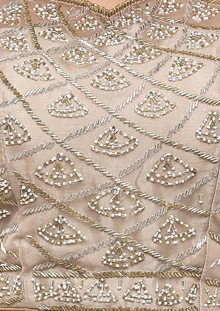 KOSKII BEIGE CUTDANA AND PEARL LEHENGA-Koskii