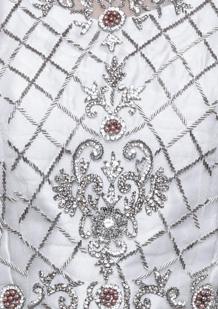 Silver Grey Ruffled Net Designer Lehenga-Koskii