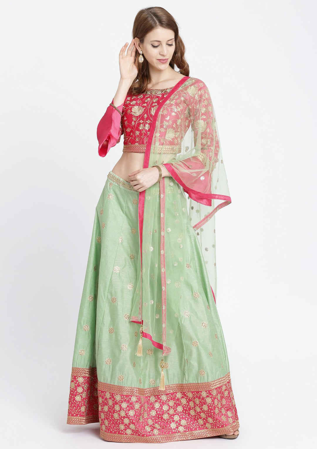 Pista Green Zariwork Rawsilk Designer Lehenga-Koskii