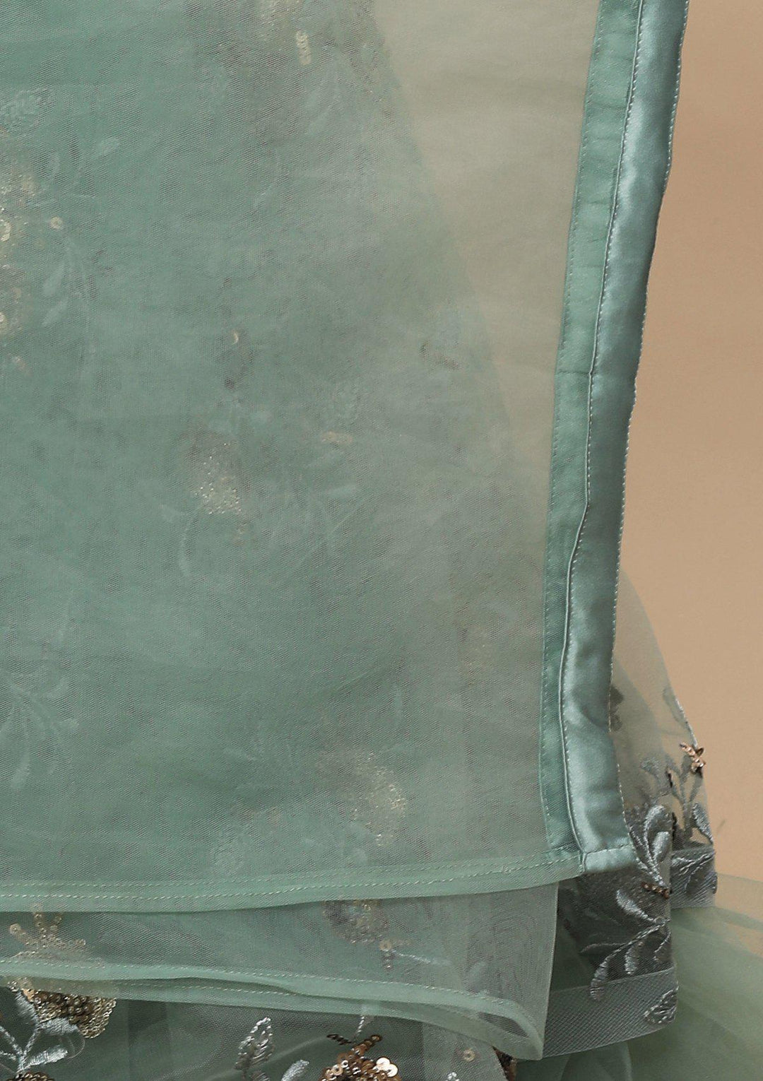 Sea Green Floral Net Designer Lehenga-Koskii