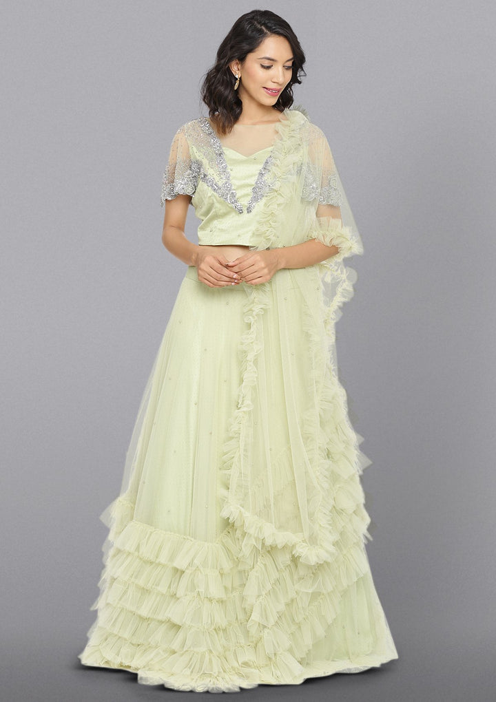 Pista Green Cutdana Net Designer Lehenga-Koskii