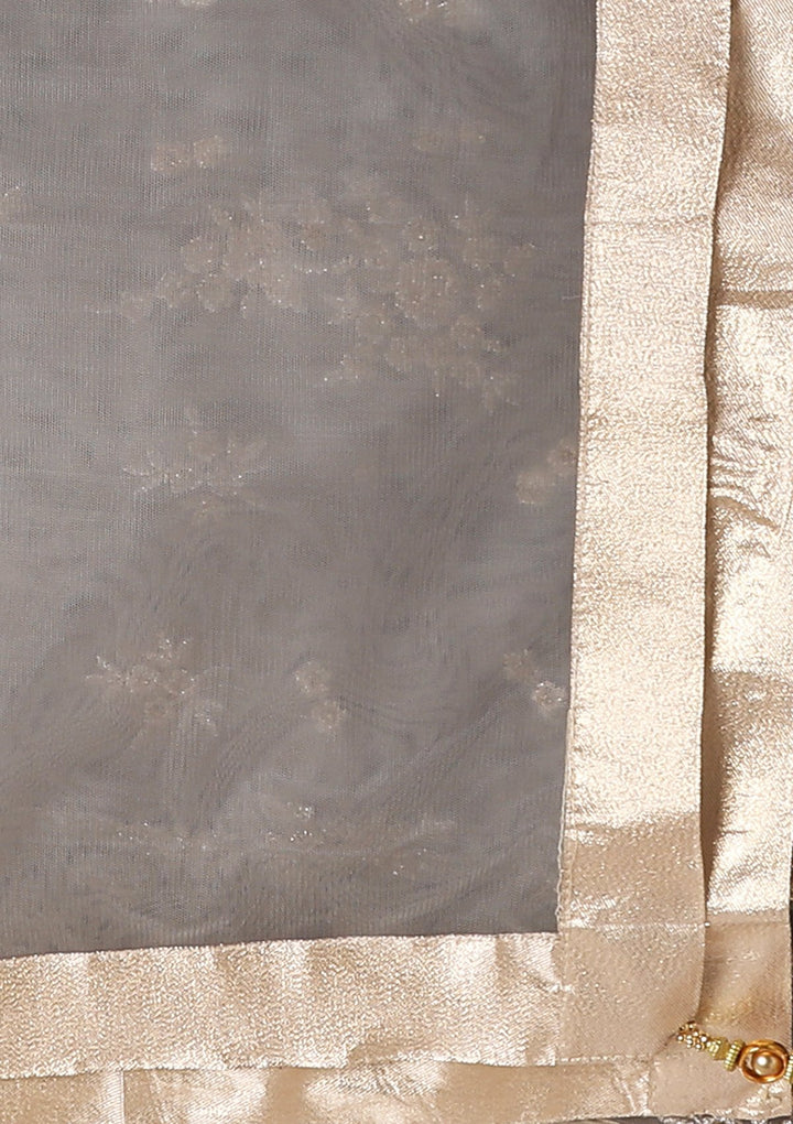 Grey Zari & Stone Work Silk Designer Gown-Koskii